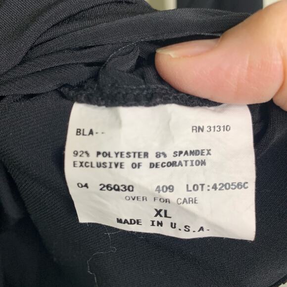 Y2K Black Slinky Blouse Knit Ring Ruched Bust Sz XL - Picture 4 of 5